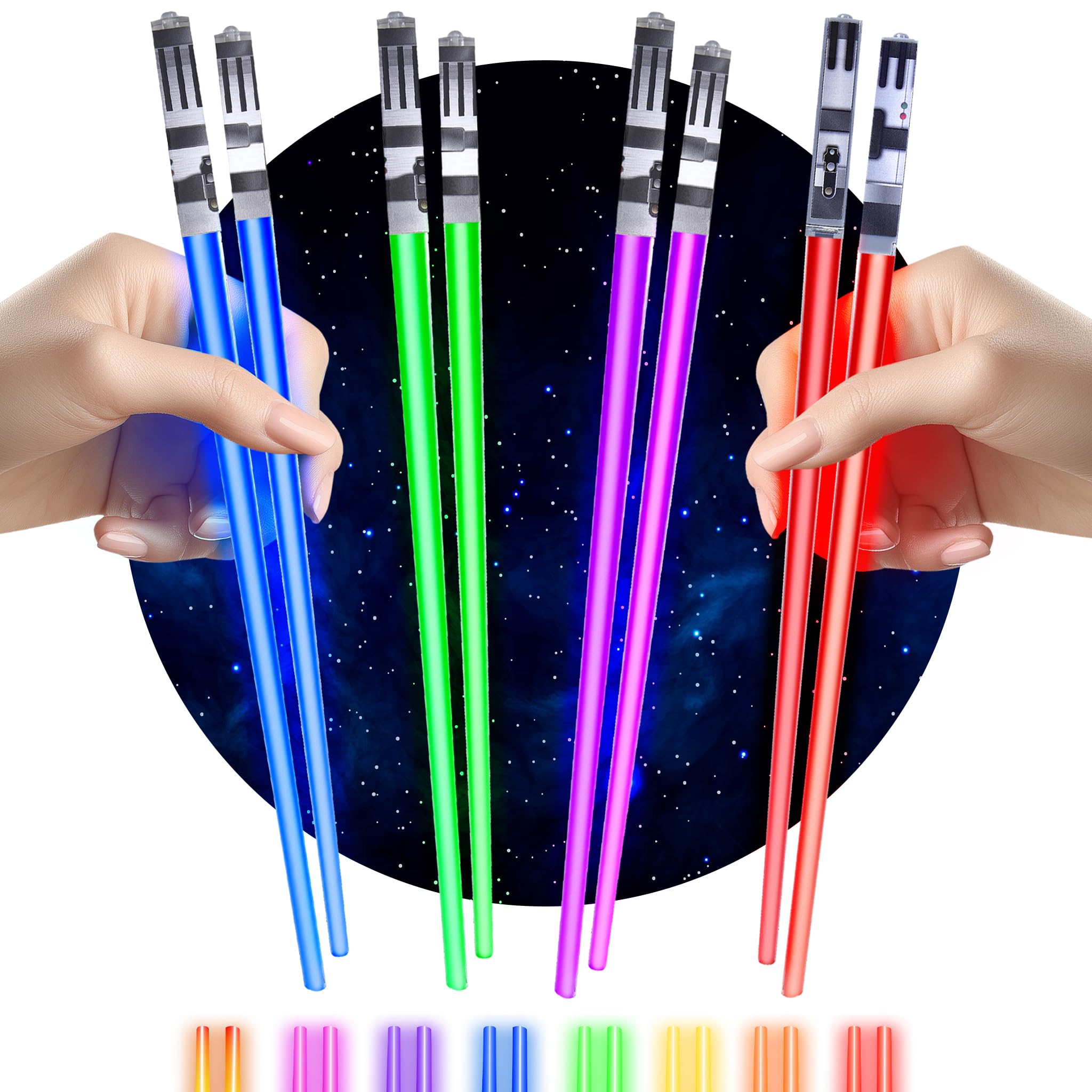 ChopSabers blue light-up chopsticks glow for fun sushi nights.