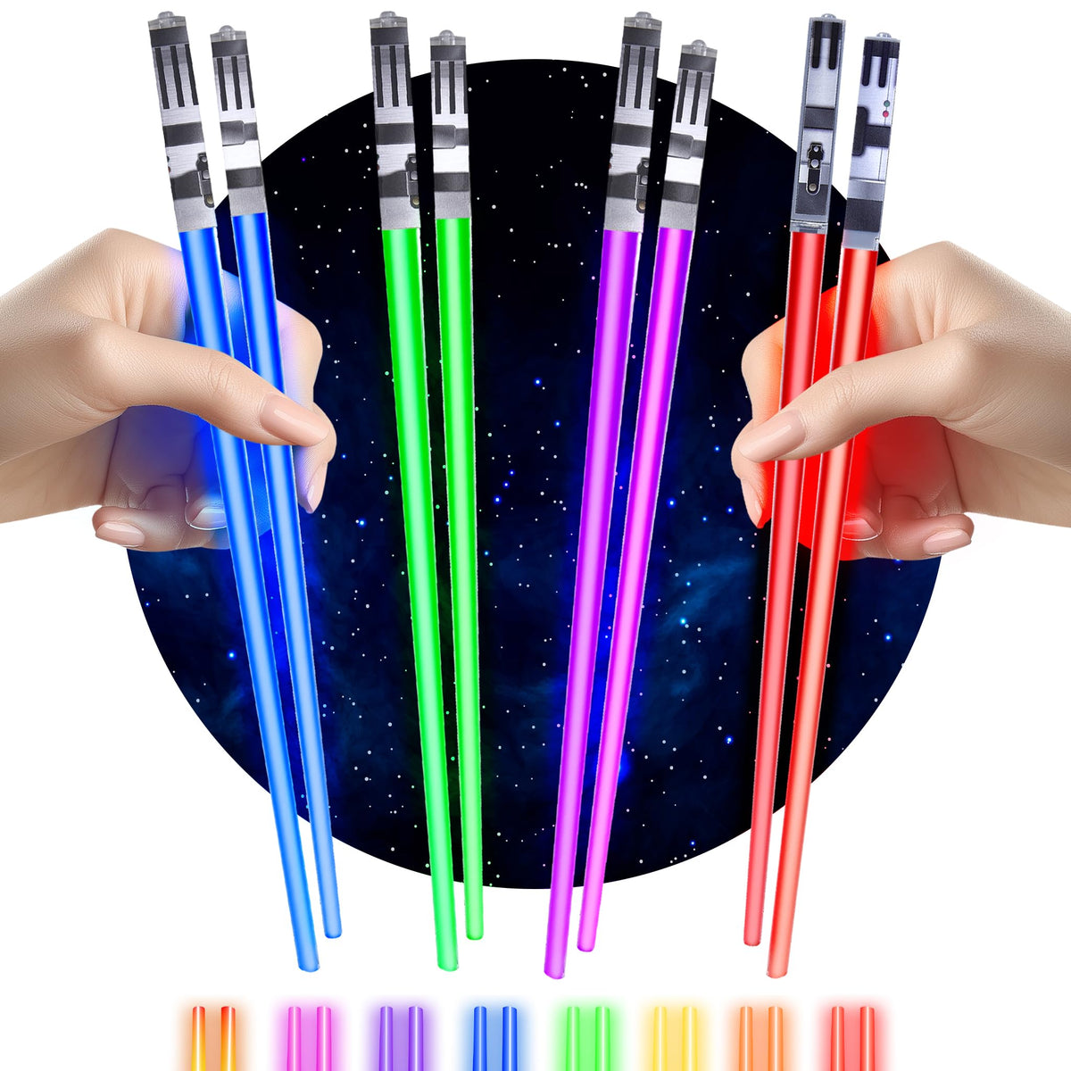ChopSabers blue light-up chopsticks glow for fun sushi nights.