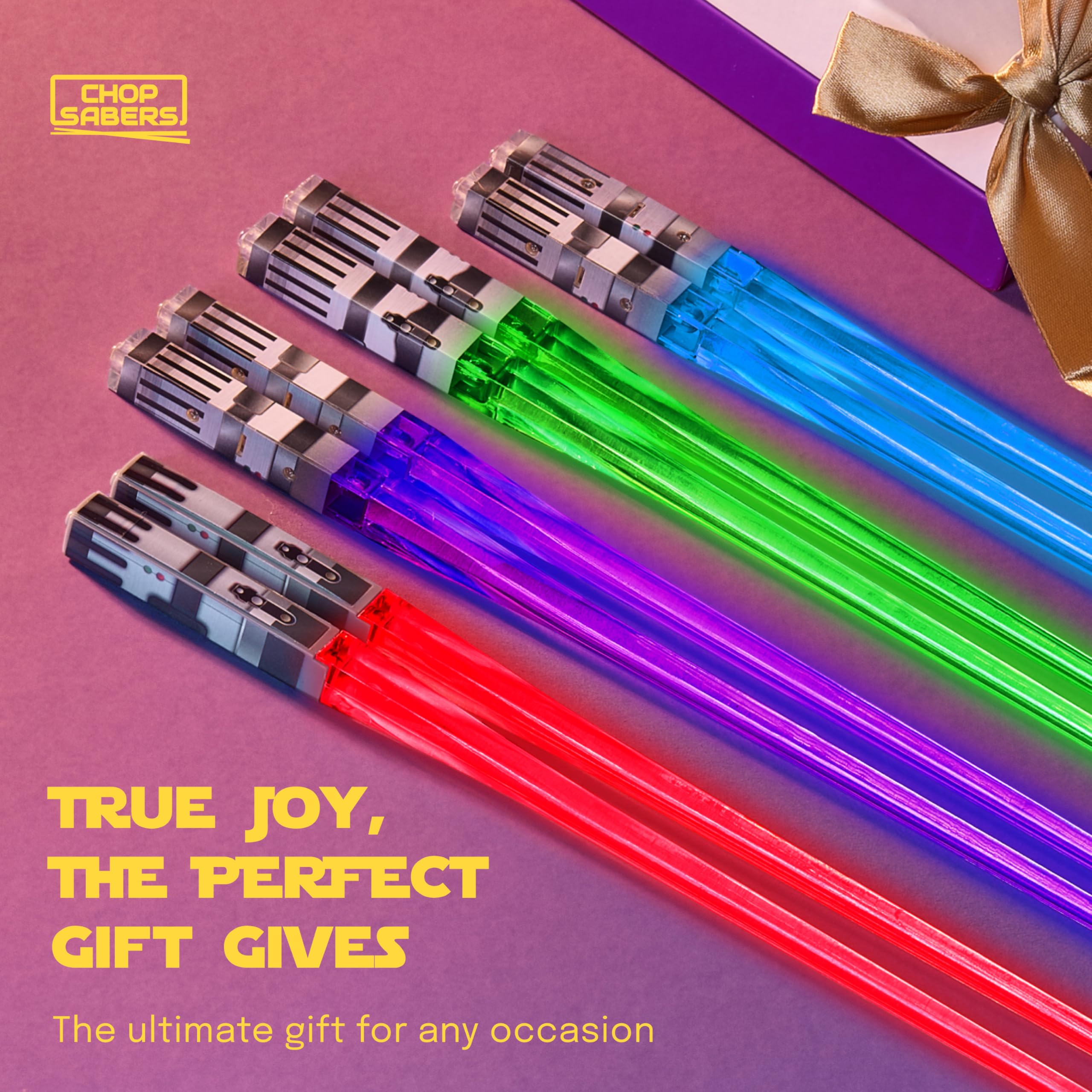 ChopSabers gift-ready lightsaber chopsticks set makes a thrilling present.