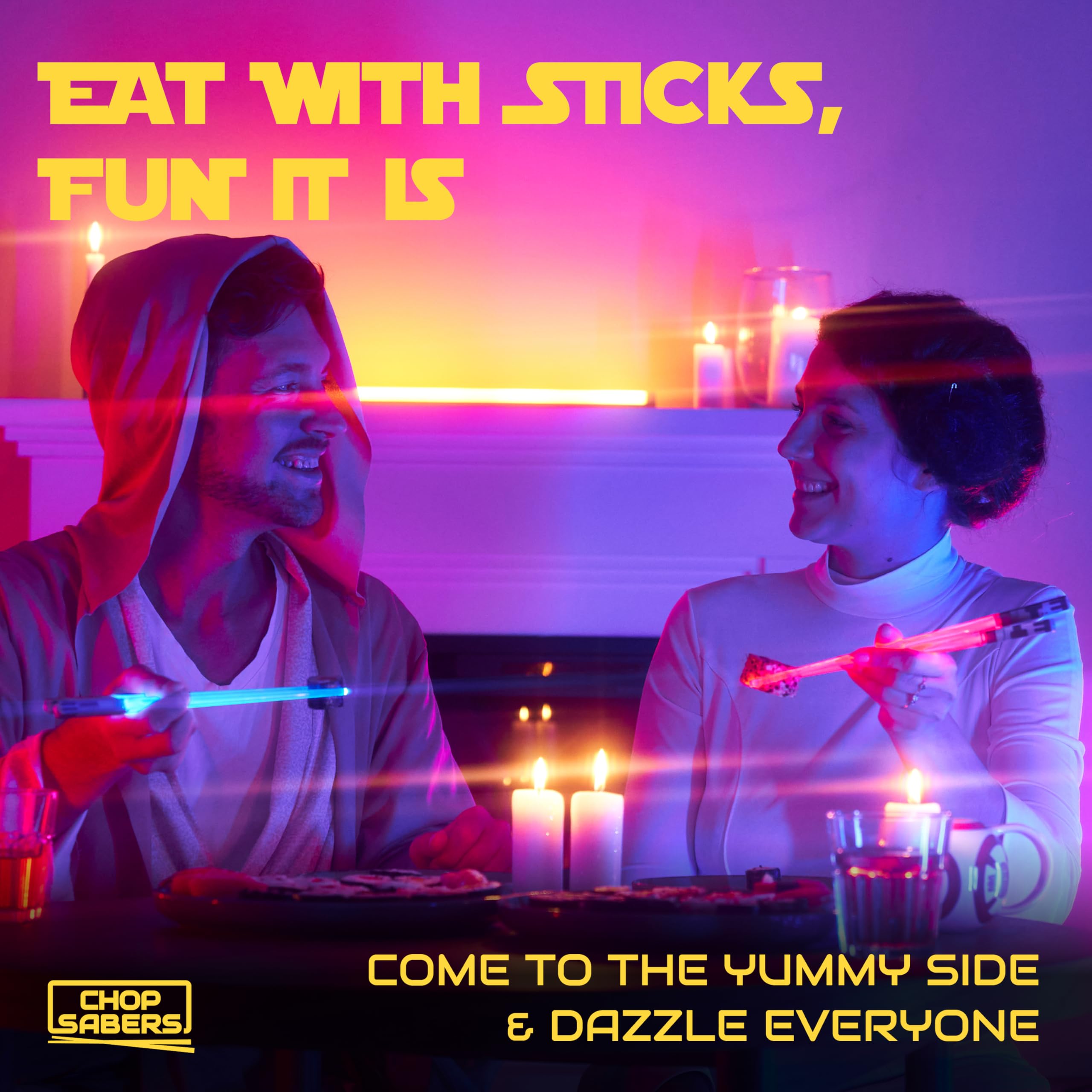 ChopSabers lightsaber chopsticks with red glow for themed dinners