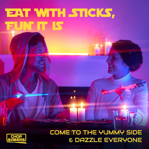 ChopSabers lightsaber chopsticks with red glow for themed dinners