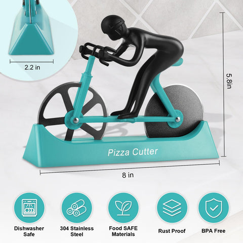 Chopwiza bike pizza cutter stand keeps surfaces safe and tidy