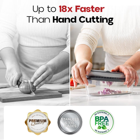 CHOPZILLA dicer-slicer in action delivering quick cuts for salads
