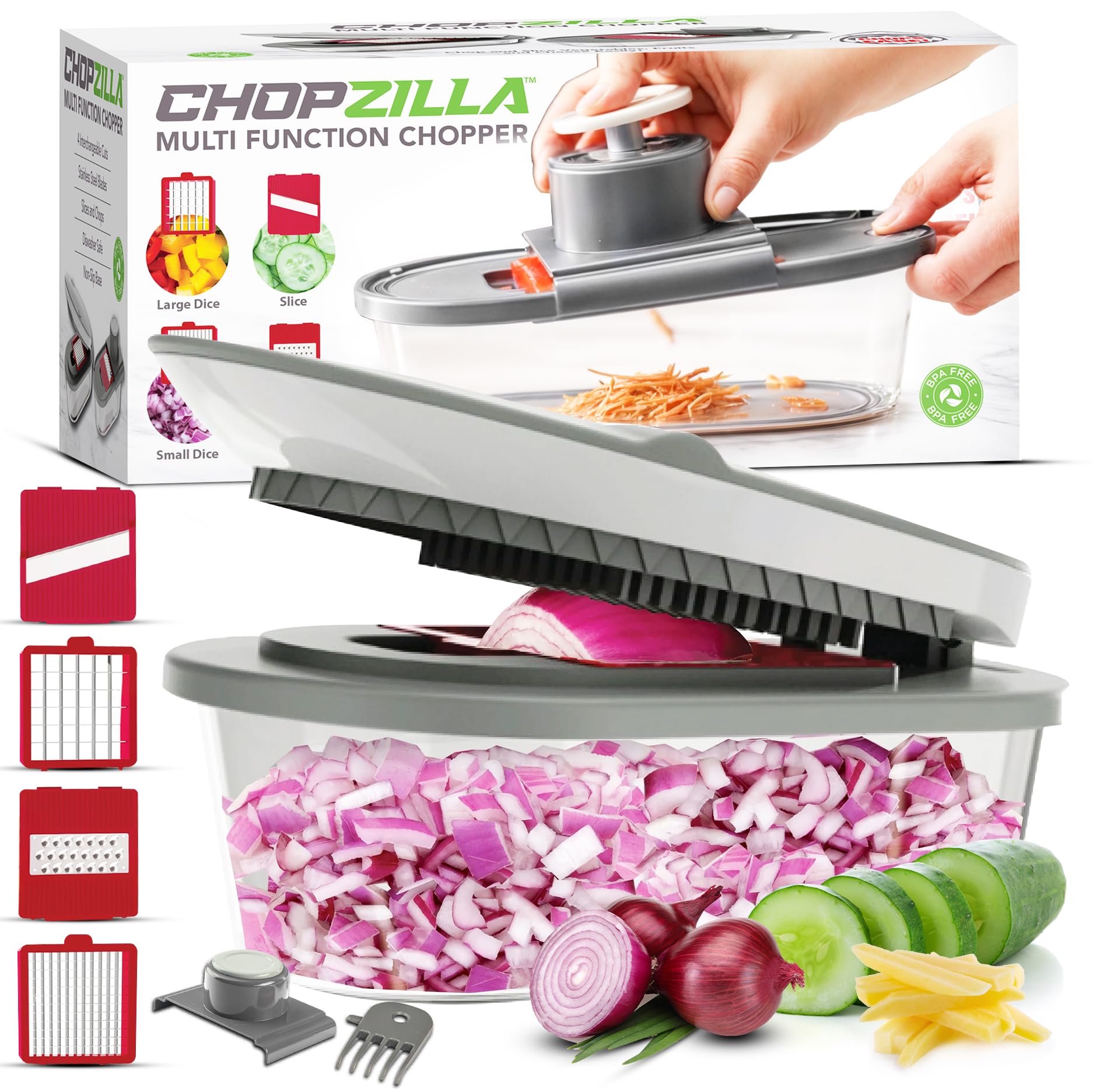 CHOPZILLA vegetable chopper with lid container for mess-free meal prep