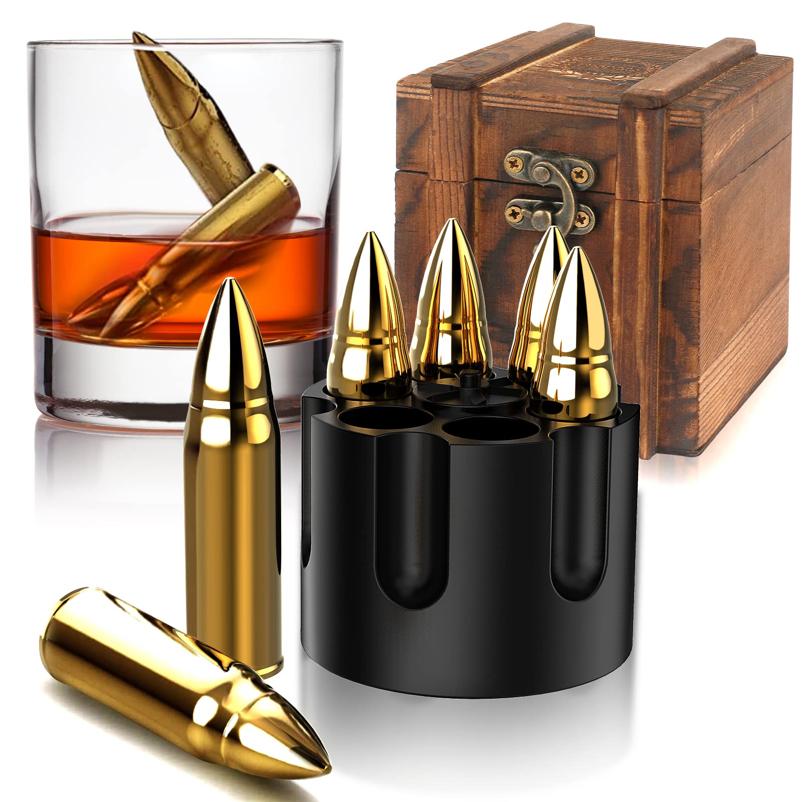 Chouggo bullet whiskey stones in wooden case cools drinks without dilution.