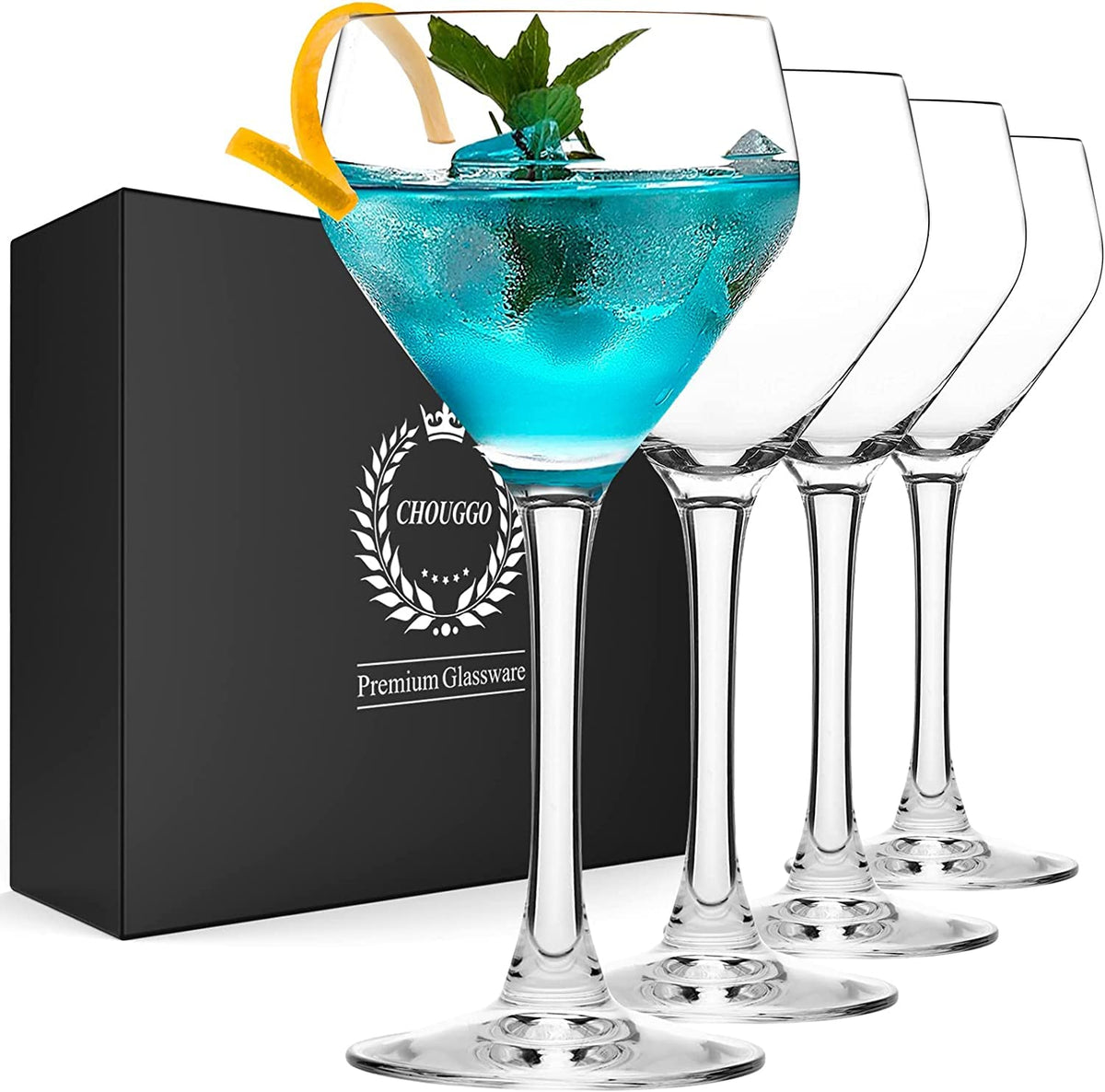 Chouggo Nick & Nora glasses set of 4, elegant lead-free crystal for refined cocktails.
