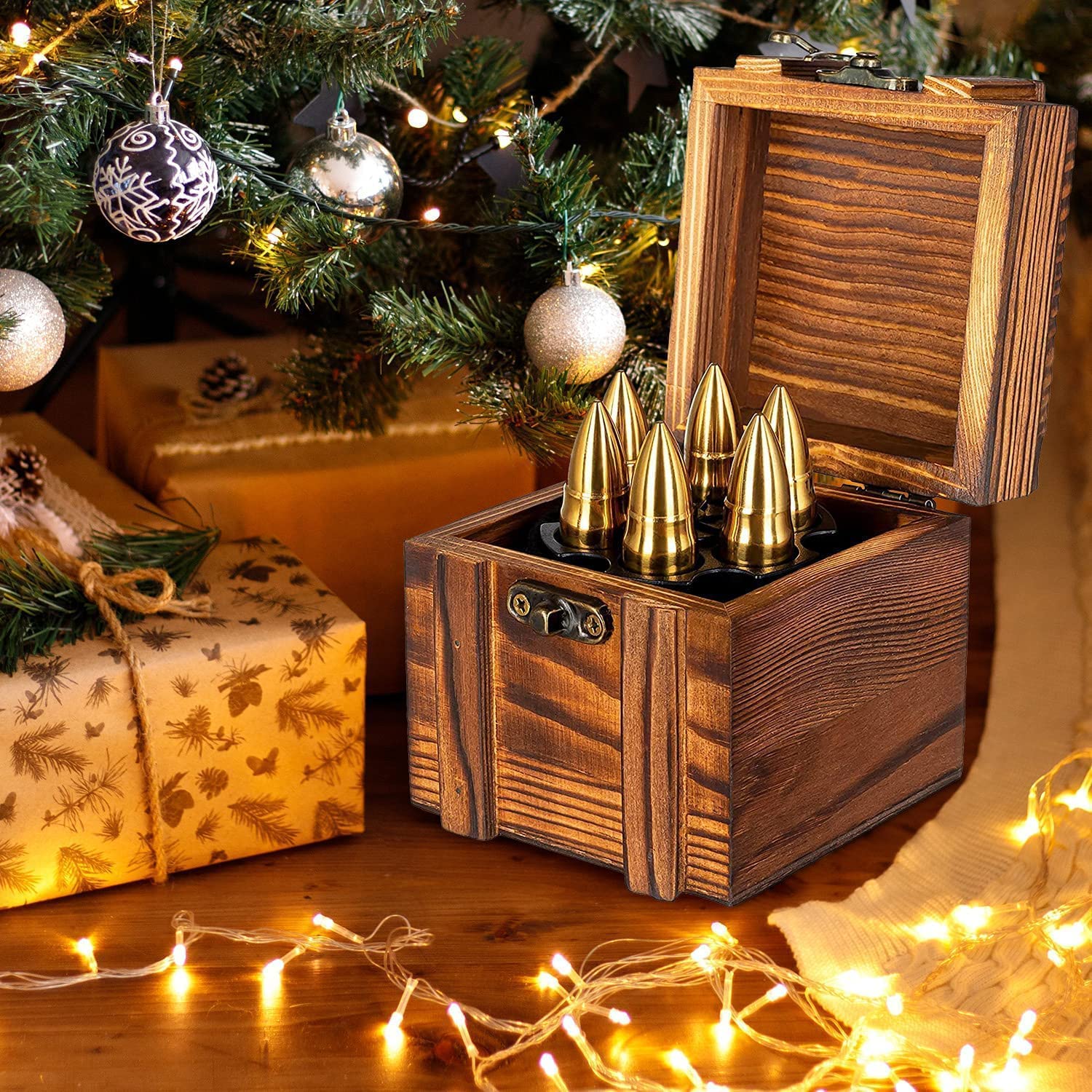 Chouggo revolver-base stainless bullets enhance presentation while chilling whiskey.