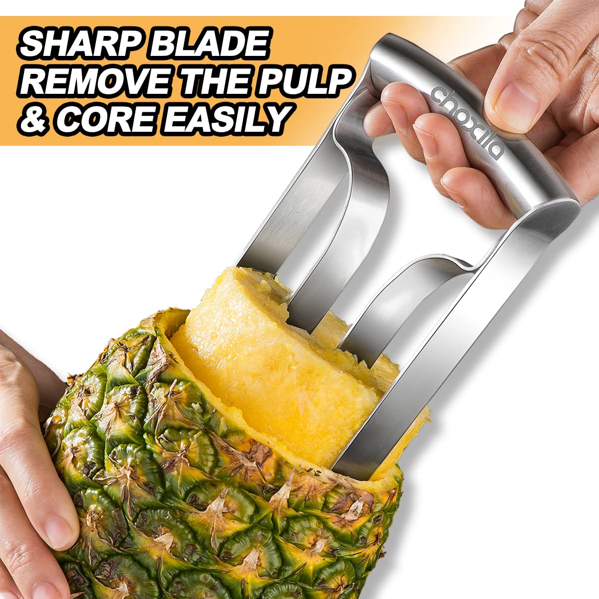 Choxila pineapple corer demonstrates knife-free prep for large pineapple.