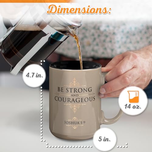 Christian Art Gifts mug back shows Joshua 1 9 verse for daily encouragement