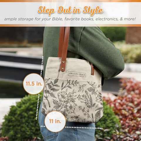 Christian Art Gifts Amazing Grace tote design with pocket for essentials