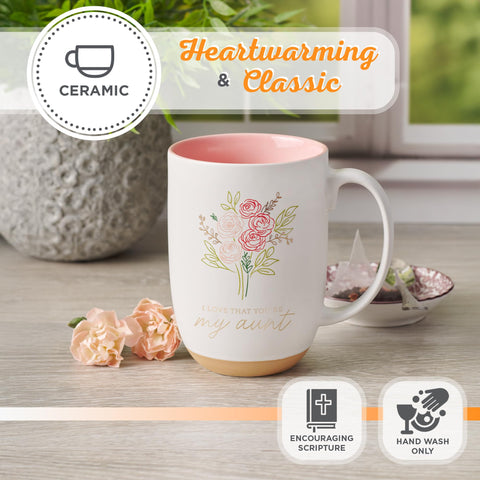 Interior pink rim on Christian Art Gifts aunt mug adds subtle charm