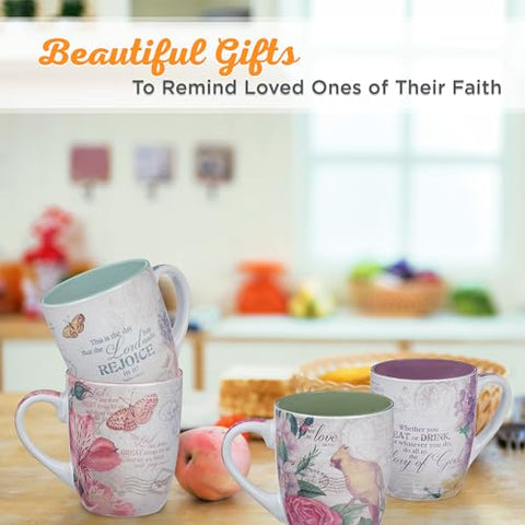 Christian Art Gifts hydrangea mug with blue interior for refreshing beverages