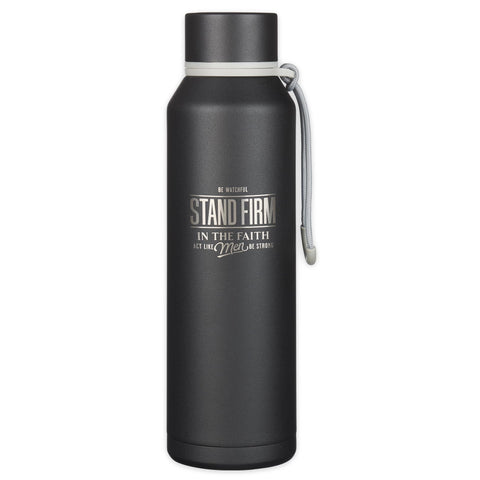 Christian Art Gifts 24oz matte black bottle keeps drinks hot or cold on the go.