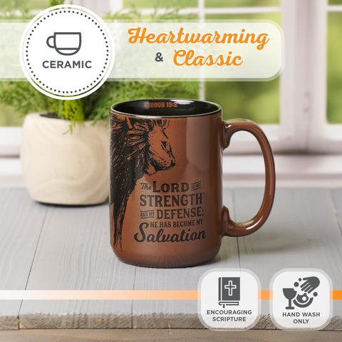 Christian Art Gifts brown-black glazed interior mug ready to clean
