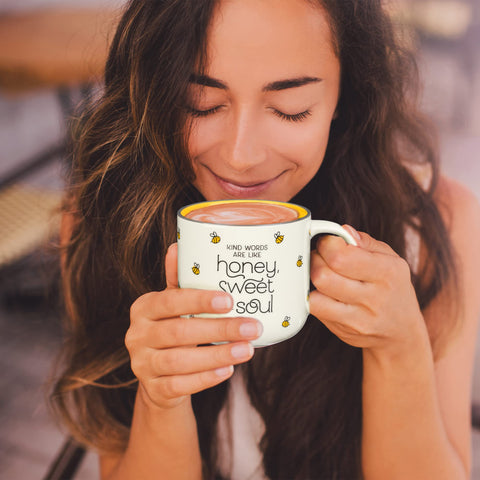 Christian Art Gifts Bumble Bee Mug with bees surrounding the verse for daily inspiration