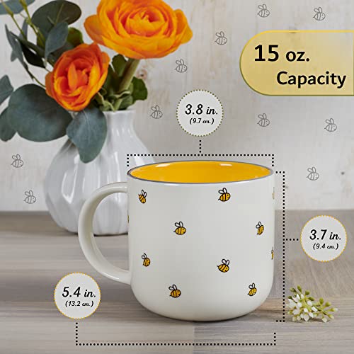 Christian Art Gifts Bumble Bee Cup interior view shows sunny yellow glaze for cheerful mornings