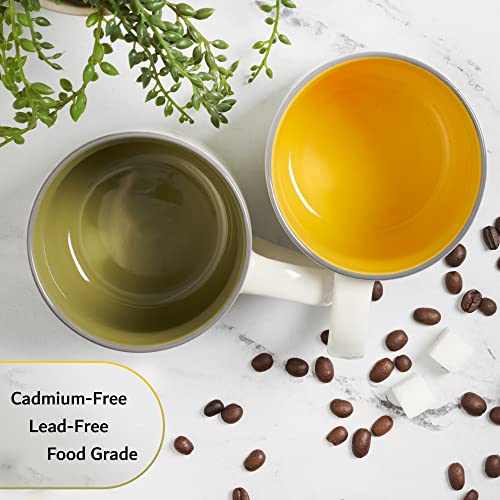 Christian Art Gifts Bumble Bee Mug side view with creamy exterior, gray rim, and yellow interior