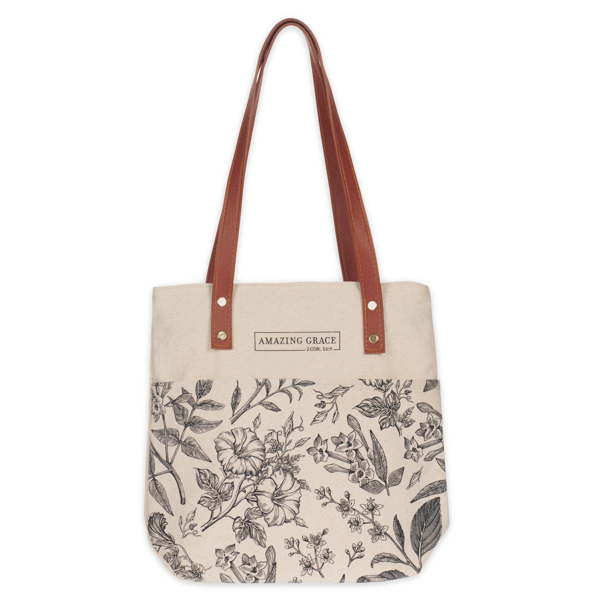 Christian Art Gifts tote bag in cream tan with floral motif for daily errands