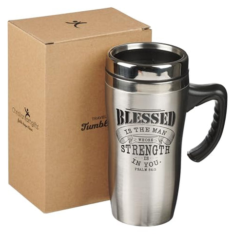 Christian Art Gifts double-wall vacuum insulated travel mug keeps beverages hot or cold.