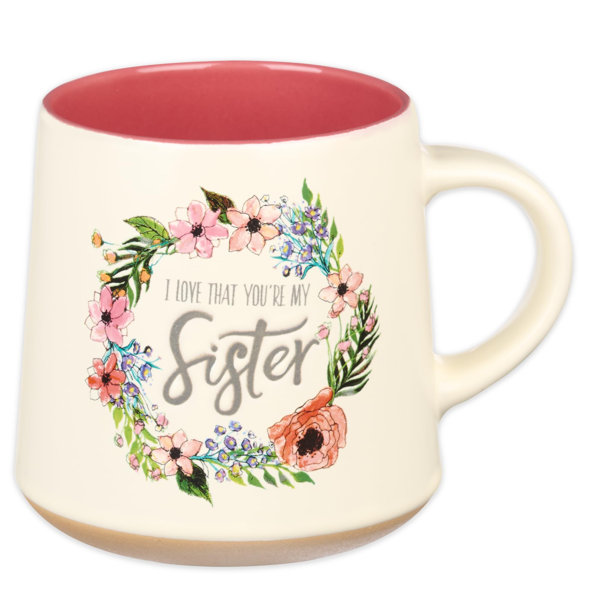 Christian Art Gifts Floral Pink Mug, front view, perfect for morning coffee with scripture verse.