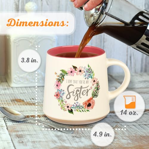 Christian Art Gifts Floral Pink Mug, side view, ideal for gifting sisters or friends.