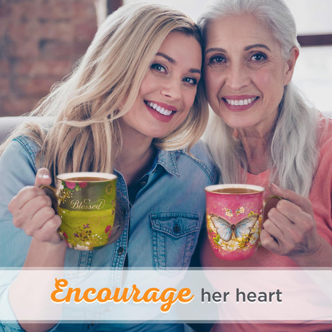 Christian Art Gifts garden design around mug evokes calm mornings and inspiration.