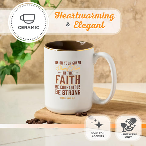 Christian Art Gifts gold-foil rim mug highlighting elegant, premium details.