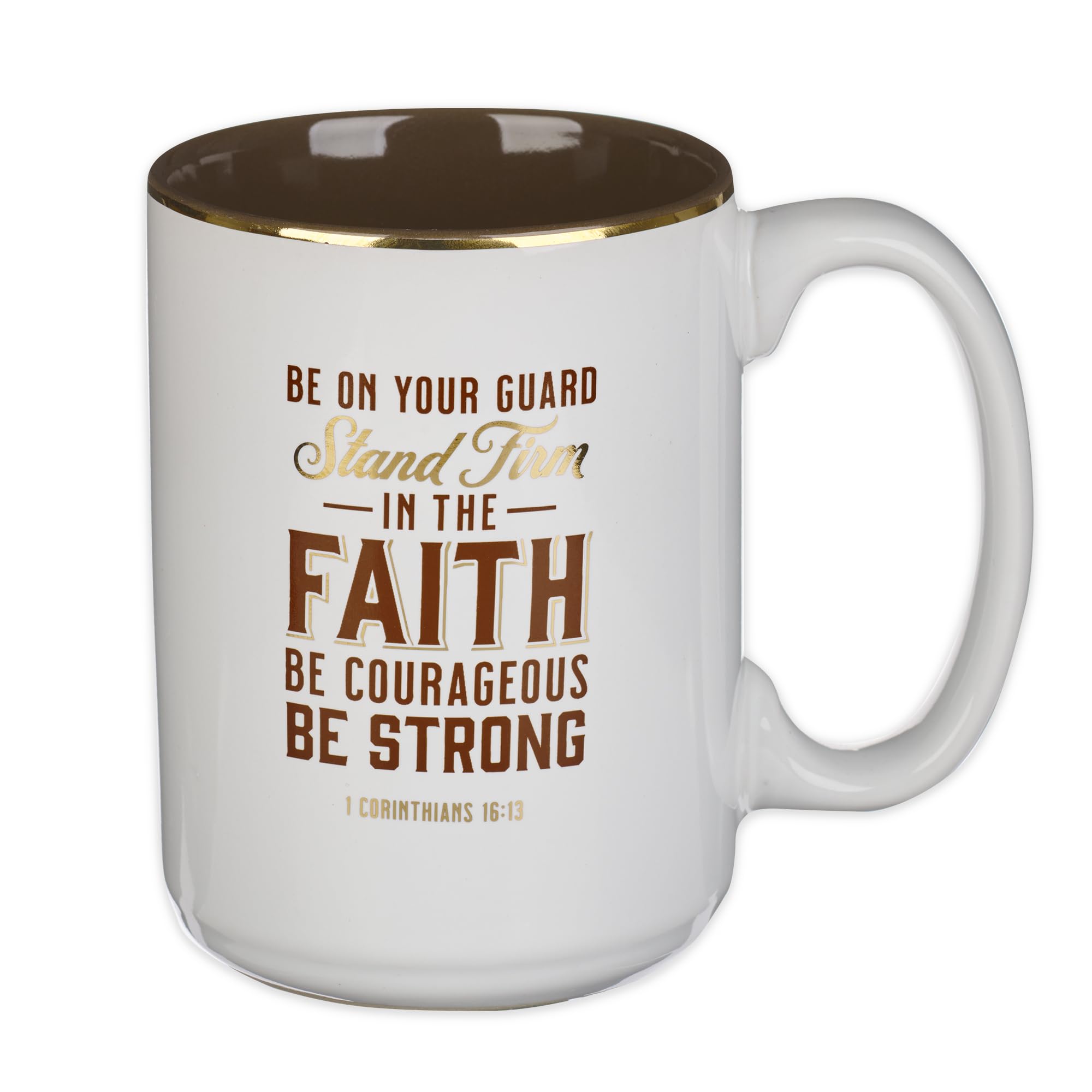 Christian Art Gifts large scripture mug with 1 Corinthians 16:13 design for daily encouragement.