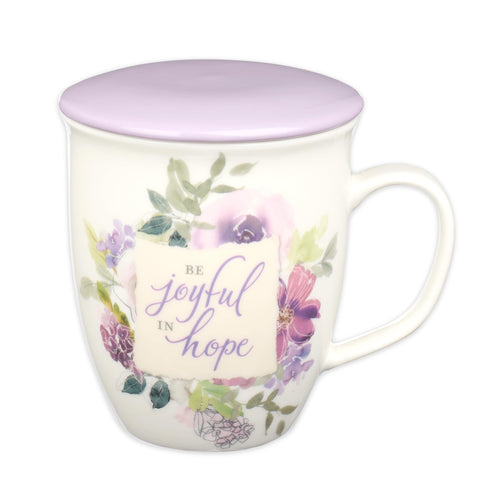 Christian Art Gifts lavender floral mug with lilac lid for tea time