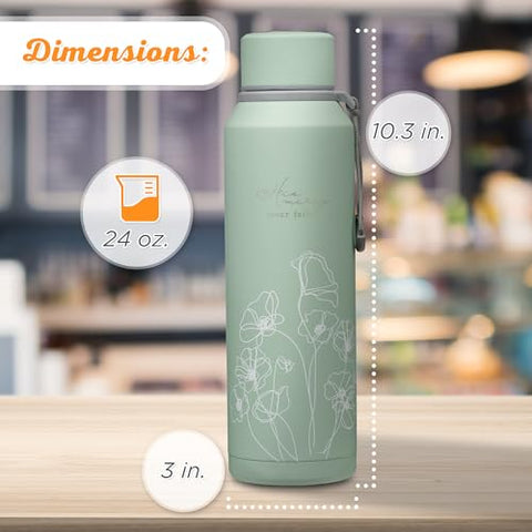 Christian Art Gifts leak-proof twist cap keeps beverages secure during travel.