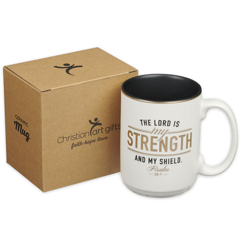 Christian Art Gifts Lord Strength mug with cozy for warming beverages