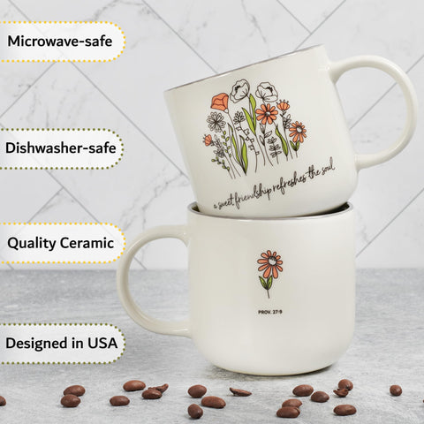 Steam rising from coffee in Christian Art Gifts sage green floral mug