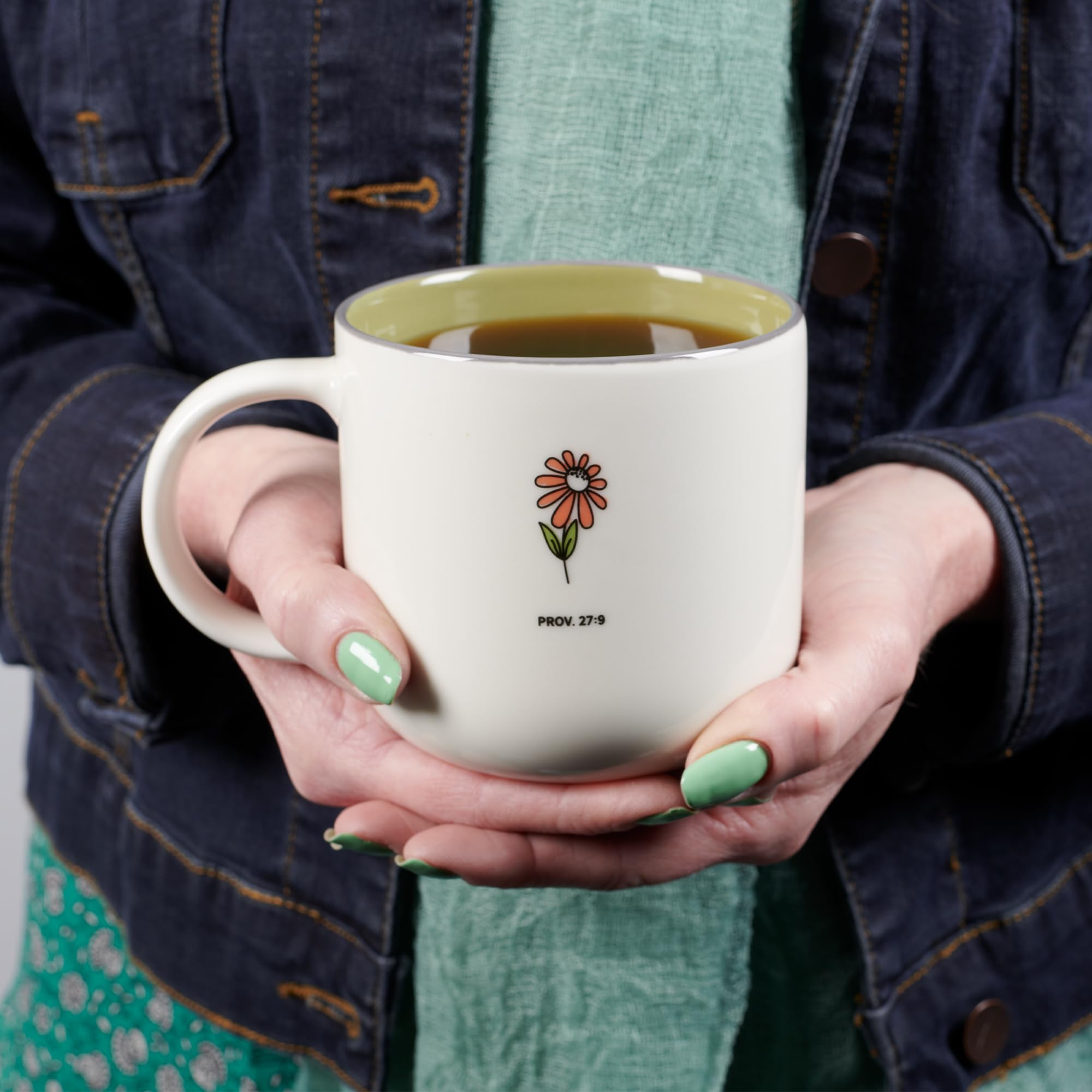 Mug on kitchen cabinet showcasing design and size from Christian Art Gifts