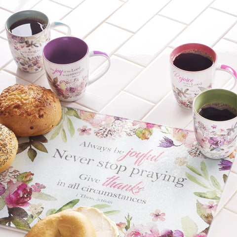 Christian Art Gifts Sing for Joy mug with light blue interior for morning coffee.