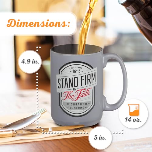 Christian Art Gifts Stand Firm mug back shows the verse for faith-filled moments