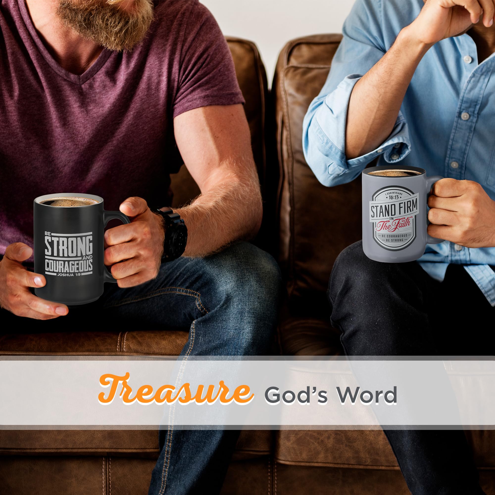 Christian Art Gifts Stand Firm mug handle appears sturdy for comfortable everyday use