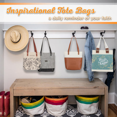 Christian Art Gifts tote uses durable stitching and metal hardware for heavy use