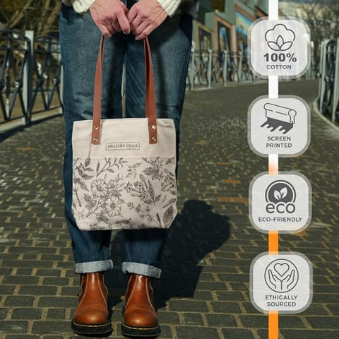 Christian Art Gifts tote with vegan leather handles for sturdy everyday shopping