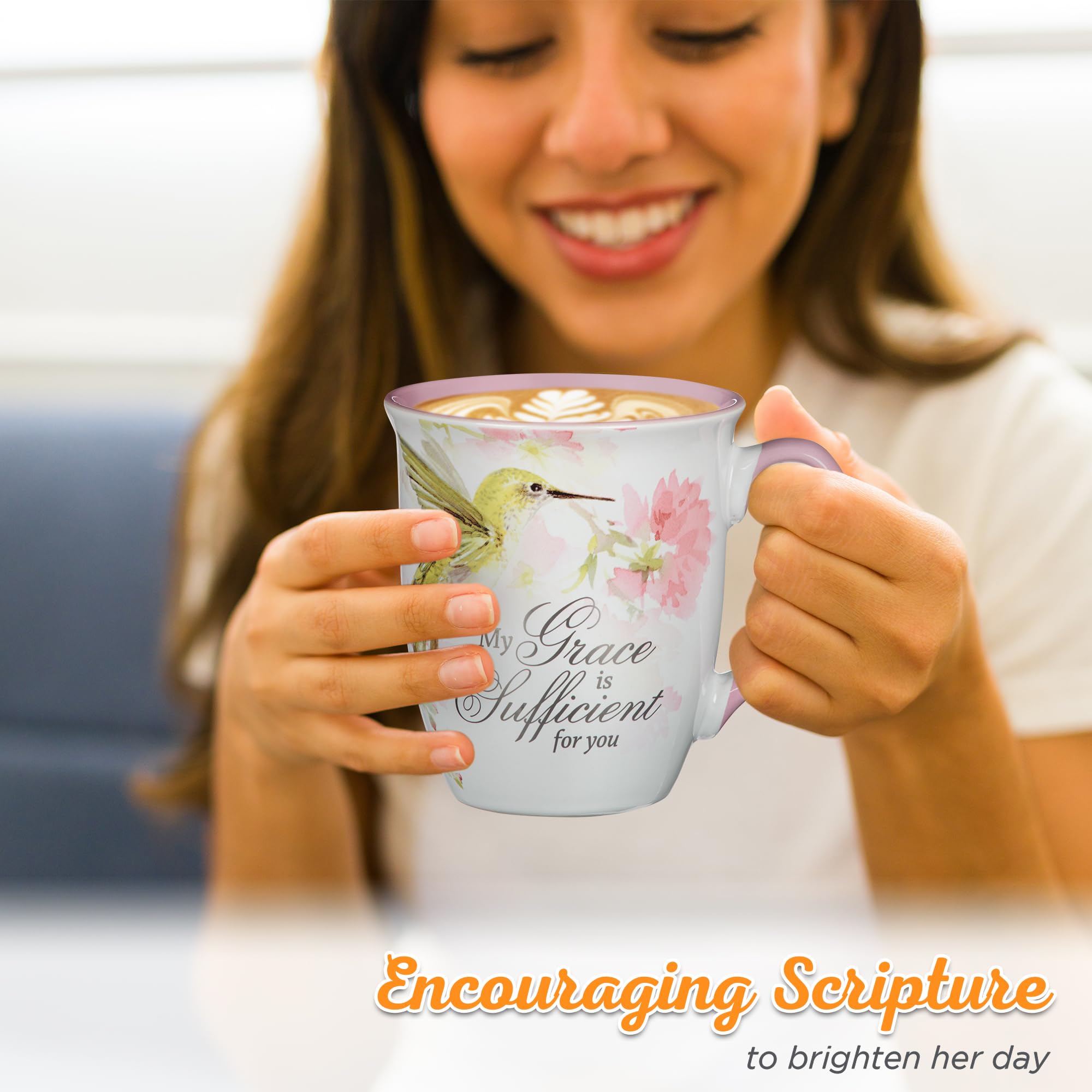 Christian Art Gifts watercolor pink flowers mug with cheerful design for tea time.