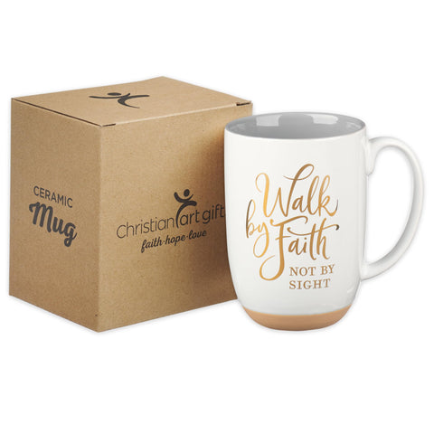 Daily-use setting shows Christian Art Gifts mug for tea or cocoa