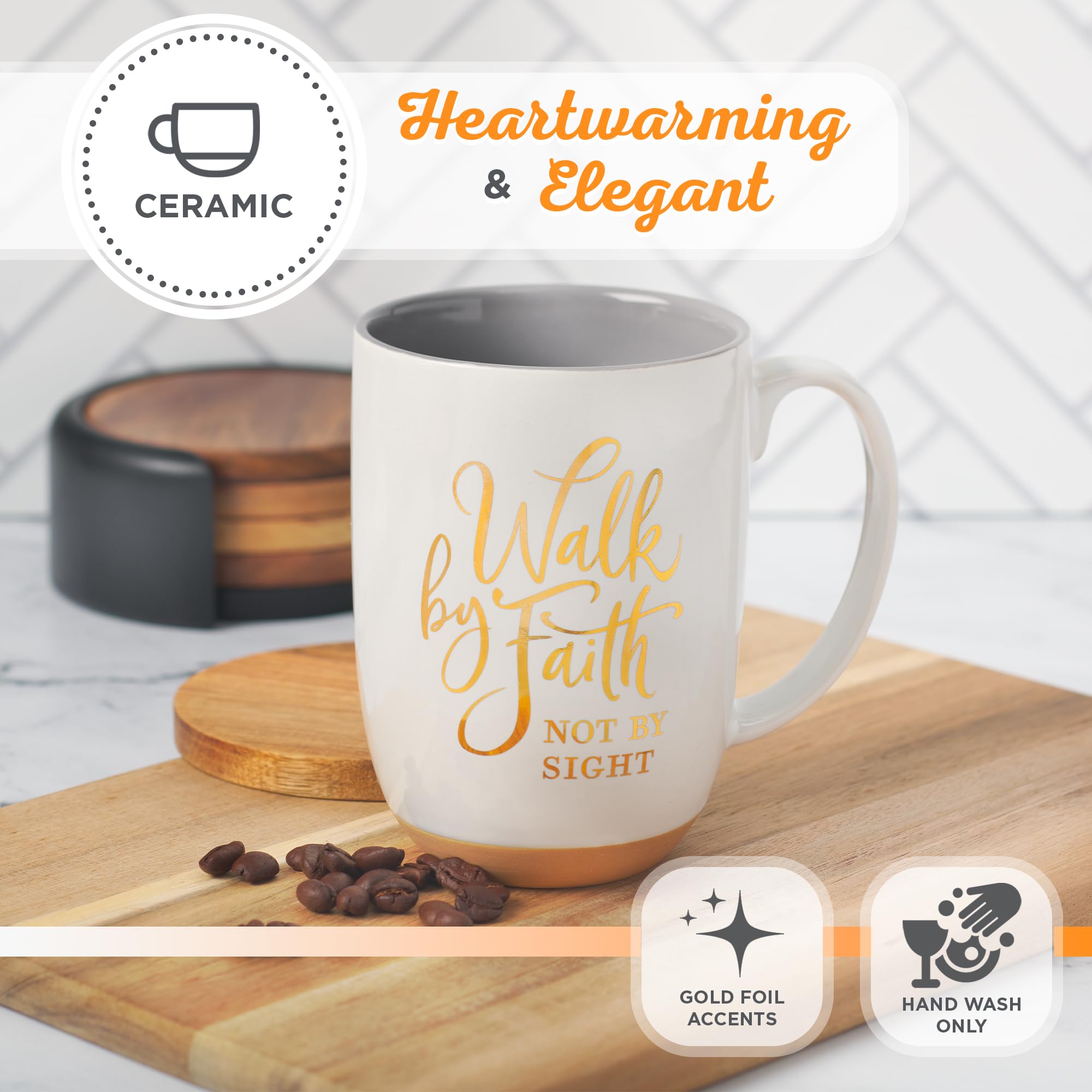 Sturdy handle on Christian Art Gifts mug designed for comfortable morning sipping
