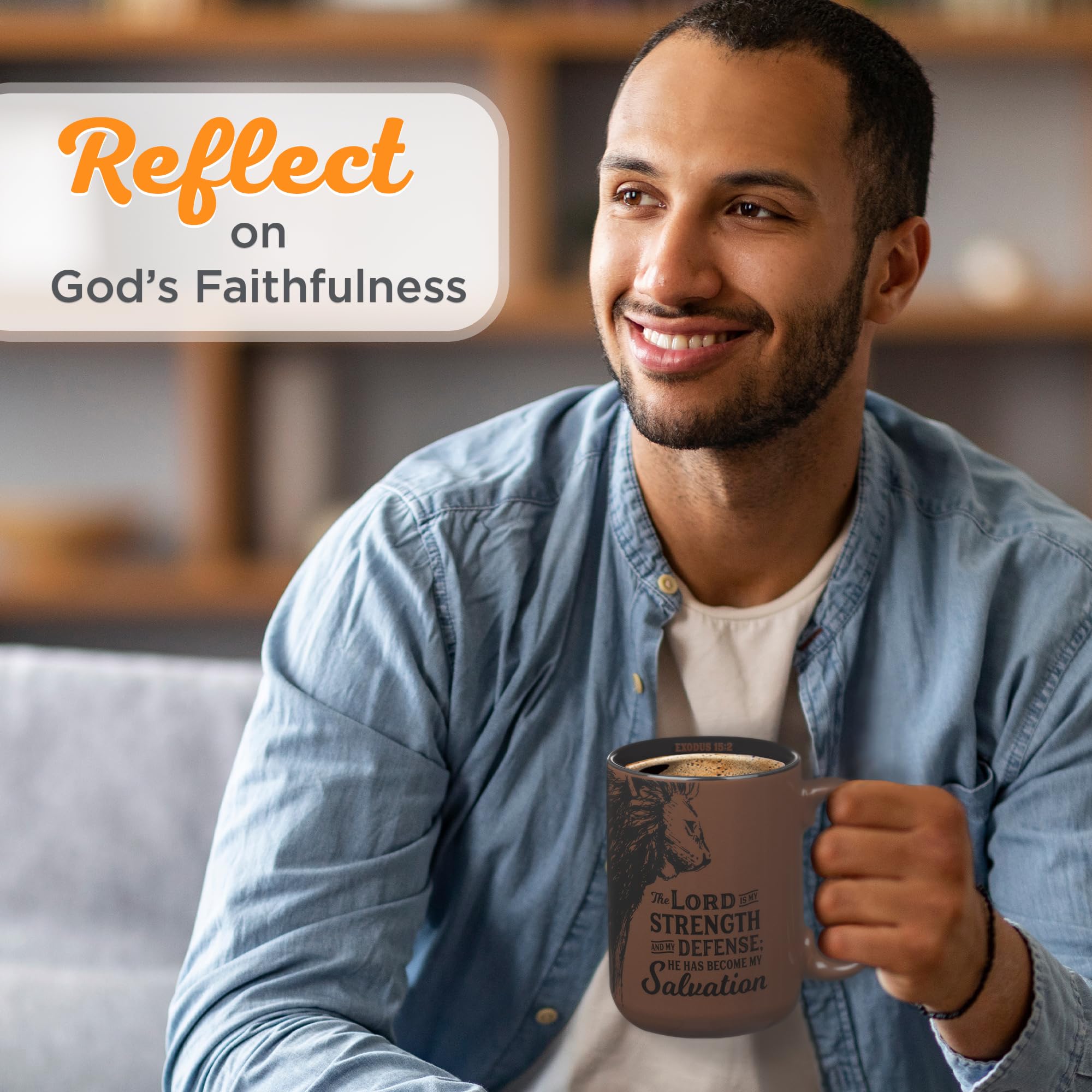 Christian Art Gifts wide-handle mug closeup showing comfortable grip