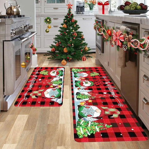 Christmas kitchen rug set non-slip backing for stable placement.