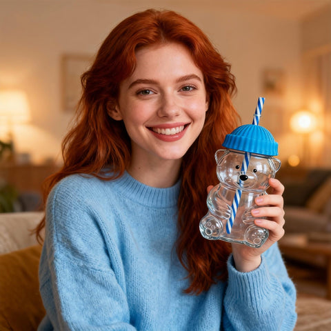 Glass Bear Cup is a versatile, reusable option for home, travel, or gifts.