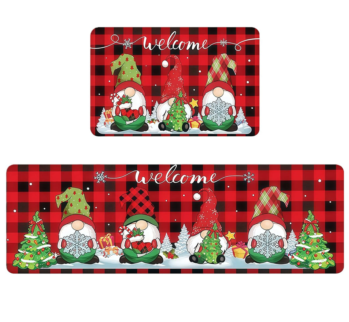 Christmas kitchen rug set featuring snowman design, adds festive charm to entryway or kitchen.