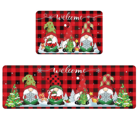 Christmas kitchen rug set featuring snowman design, adds festive charm to entryway or kitchen.