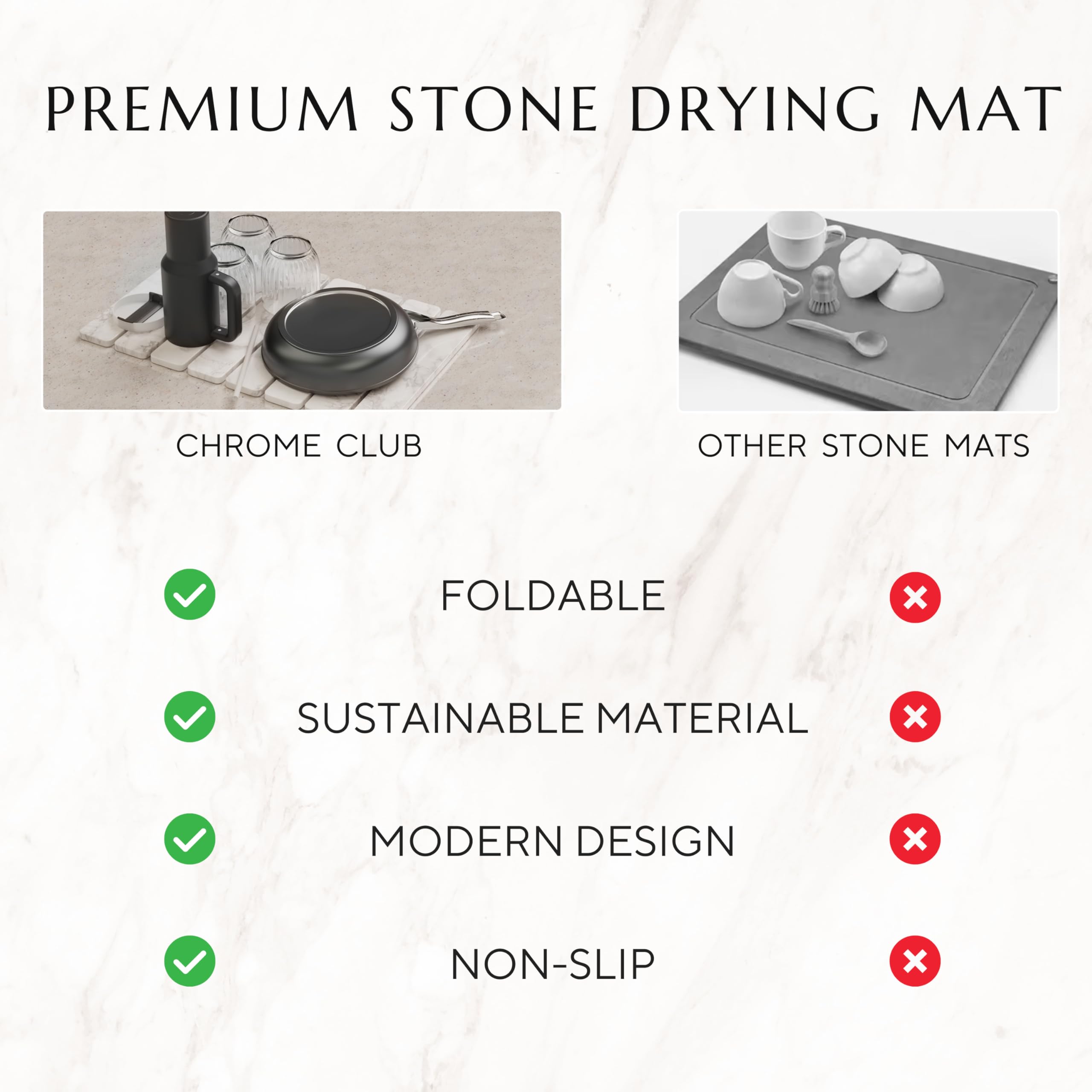 Chrome Club stone drying mat folded and stored for compact storage.