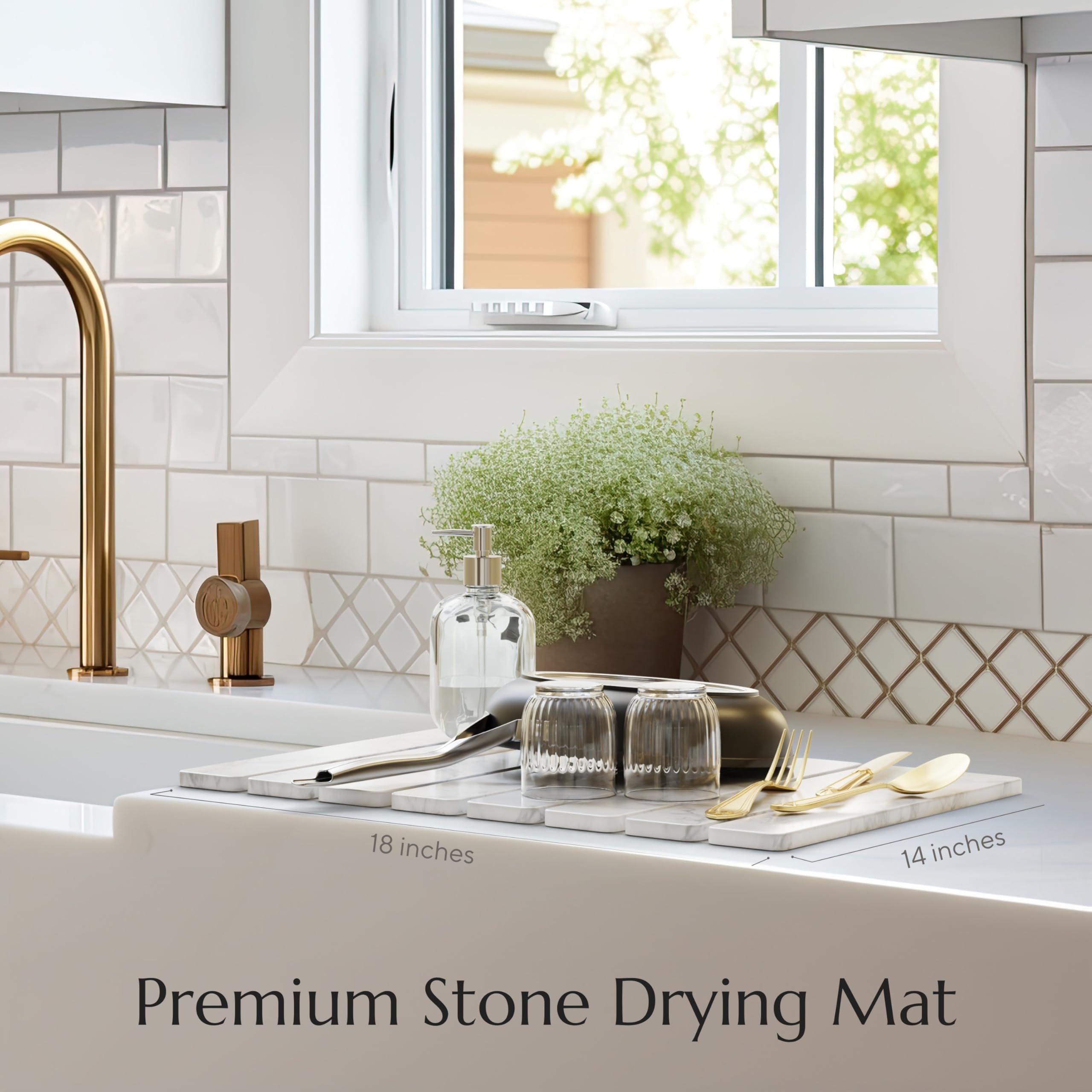 Chrome Club stone drying mat doubles as a tray for plants or produce.