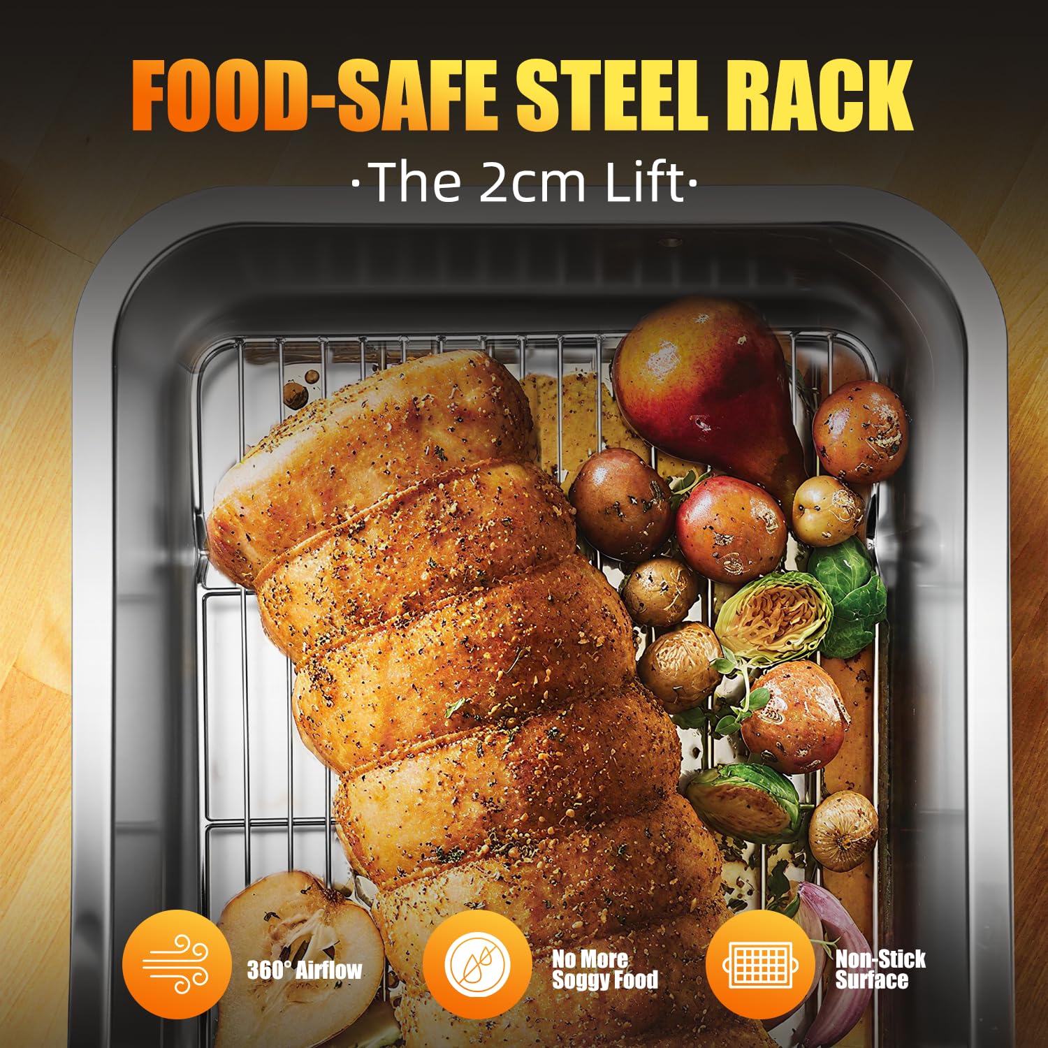 Chrysovereign 2cm lift rack promotes air circulation for crisp edges.