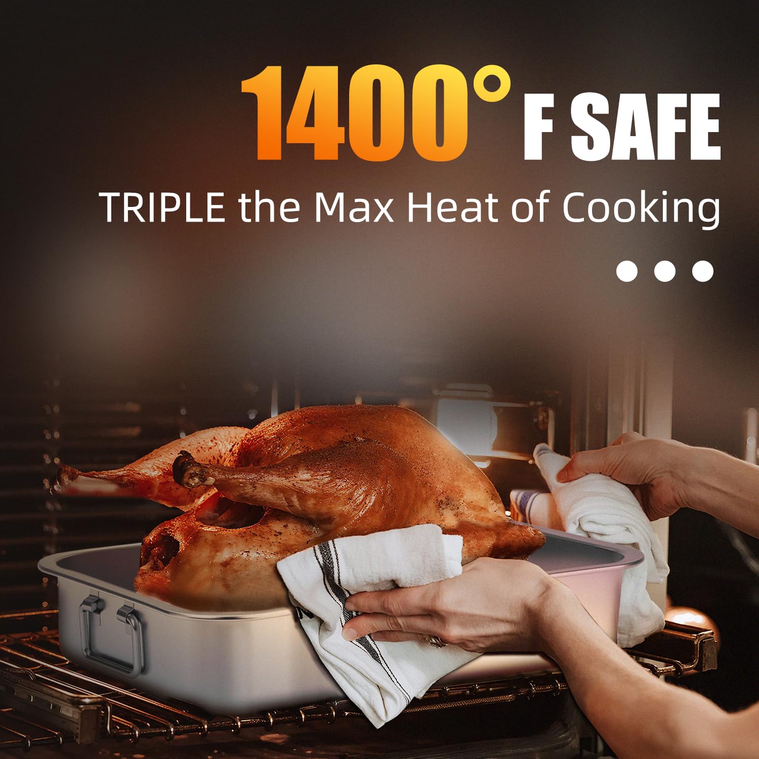 Chrysovereign pan interior is coating-free for versatile roasting and cleanup.